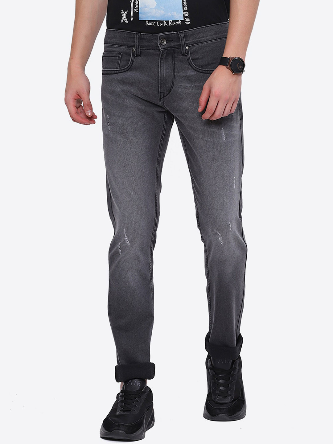 

2Bme Men Black Slim Fit Mildly Distressed Light Fade Stretchable Jeans