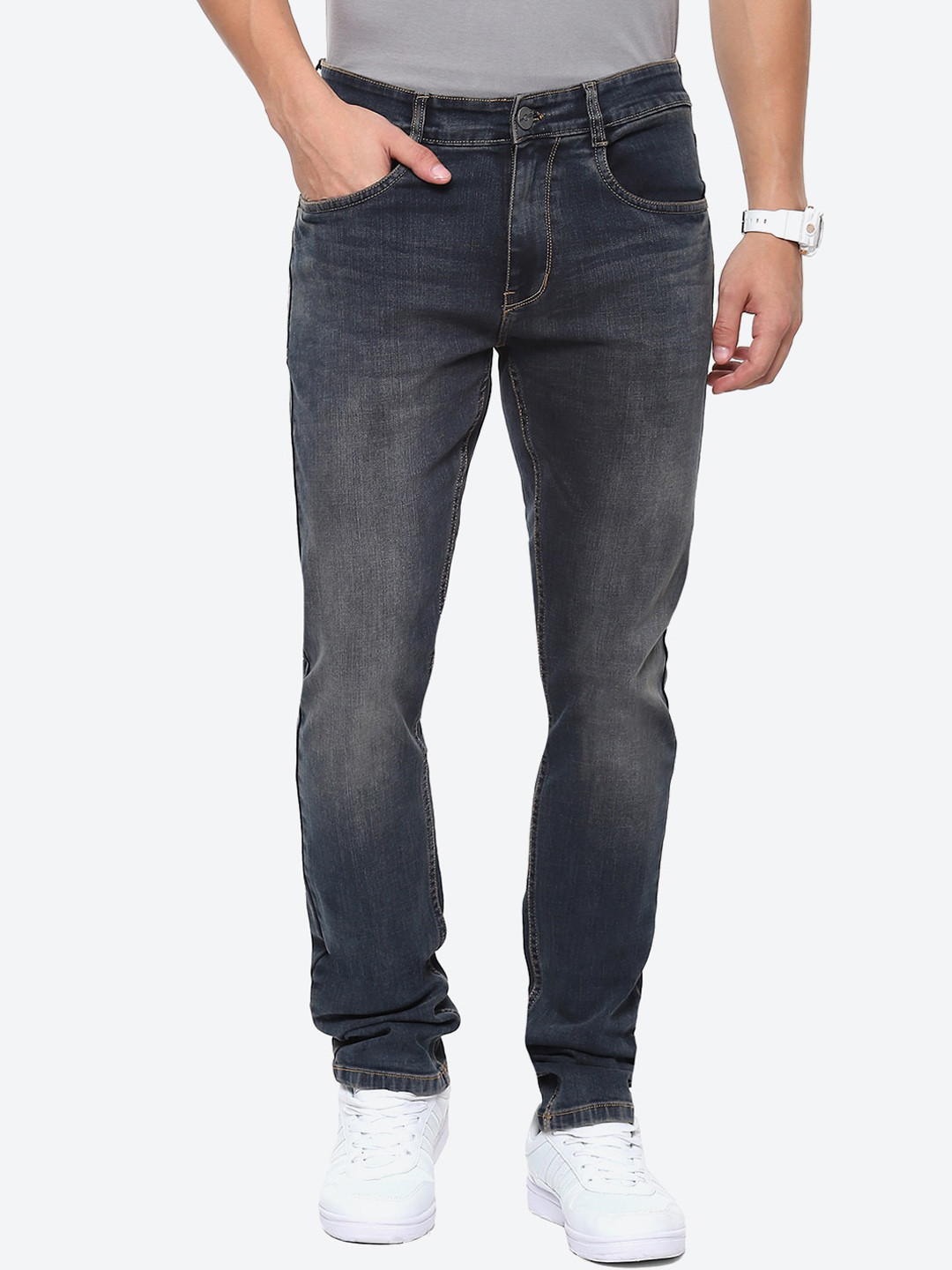 

2Bme Men Slim Fit Heavy Fade Clean Look Stretchable Jeans, Black