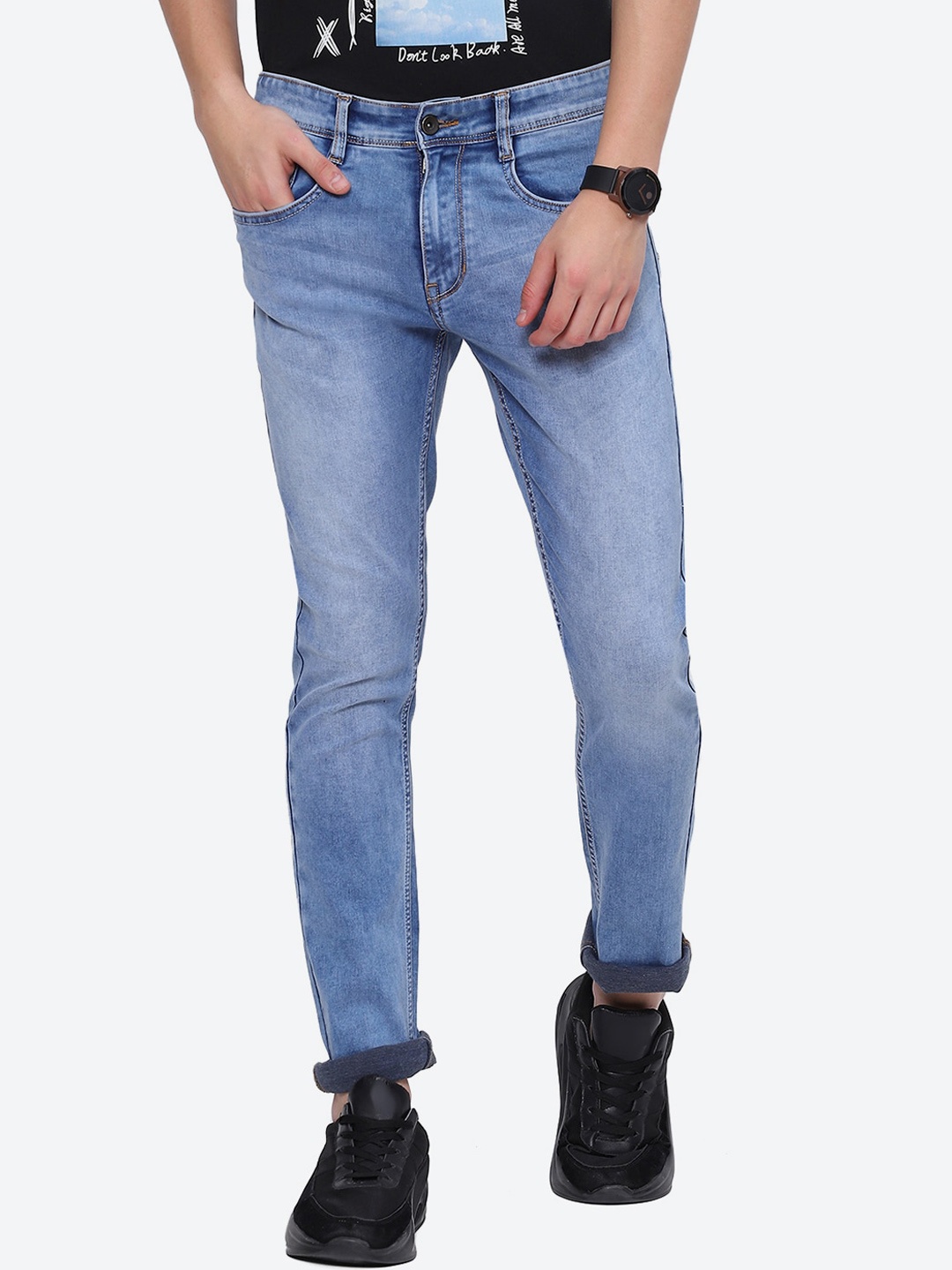 

2Bme Men Slim Fit Heavy Fade Clean Look Stretchable Jeans, Blue