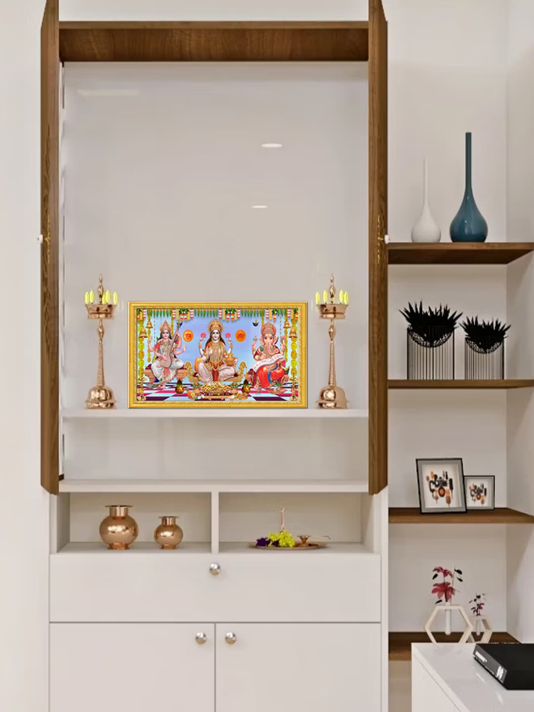 

999Store Gold Toned Goddess Lakshmi Mata Saraswati Mata & Ganesh Photo Frame Wall Art