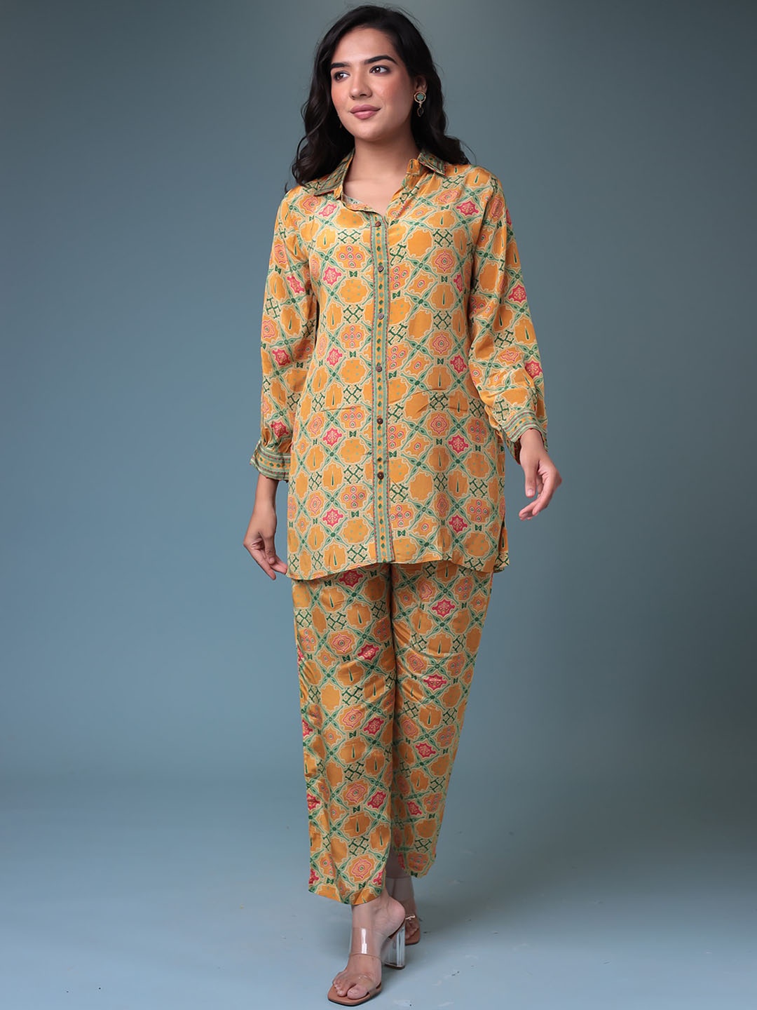 

ZARI Shirt Style Top & Trousers Co Ords Set, Gold