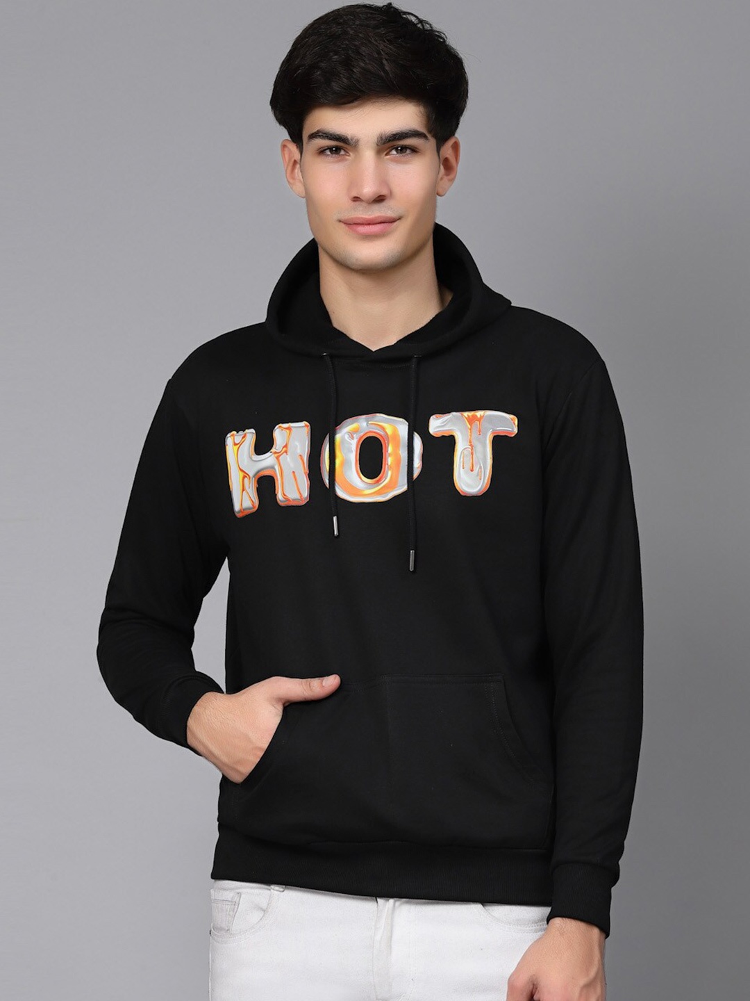 

Beetein Lamhein Typography Printed Hooded Long Sleeve Cotton Pullover Sweatshirt, Black