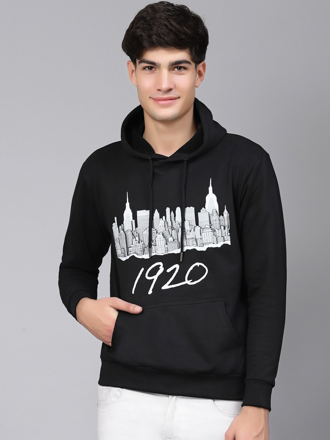 

Beetein Lamhein Typography Printed Hooded Long Sleeve Cotton Pullover Sweatshirt, Black