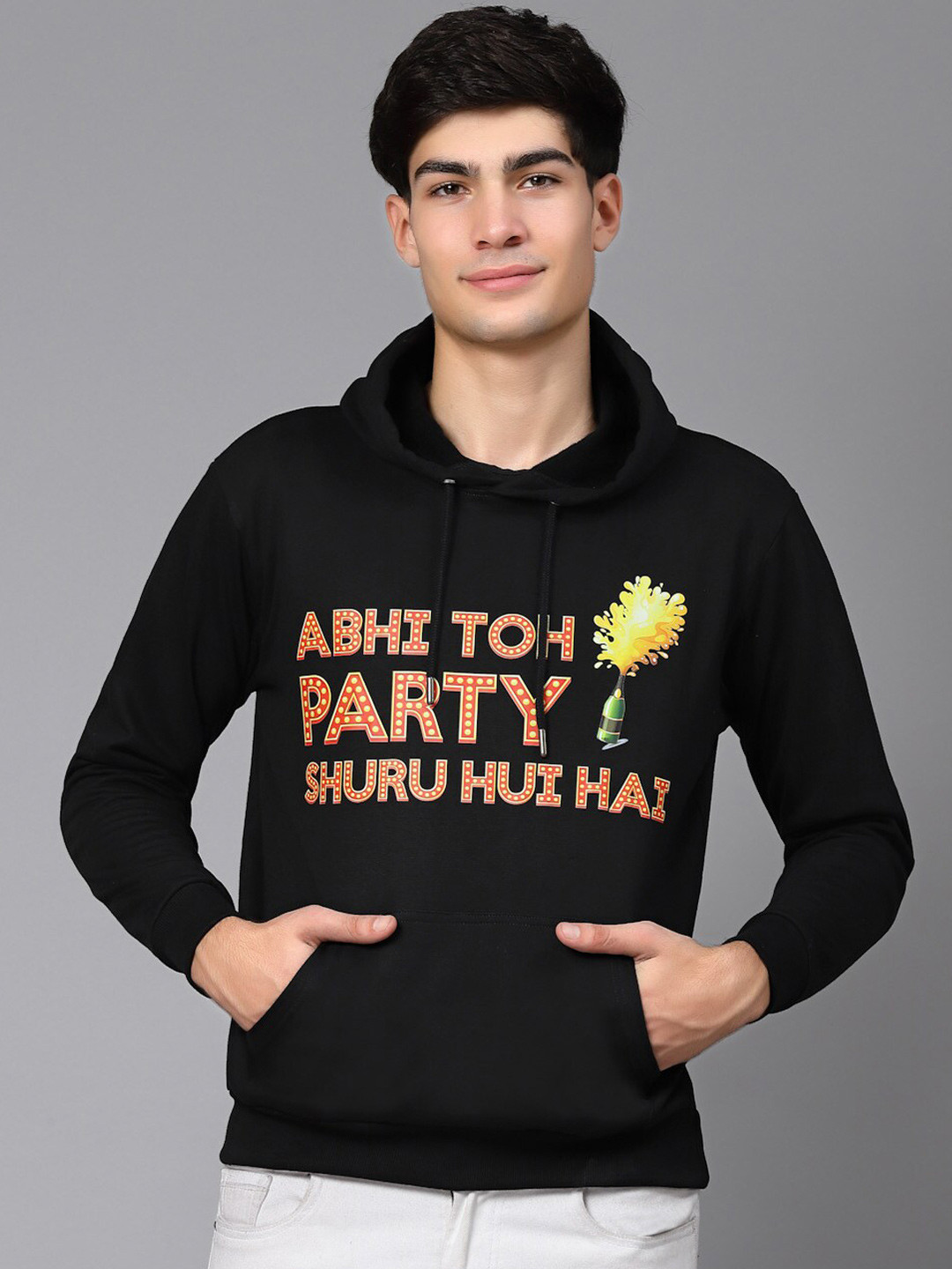 

Beetein Lamhein Typography Printed Hooded Long Sleeve Cotton Pullover Sweatshirt, Black