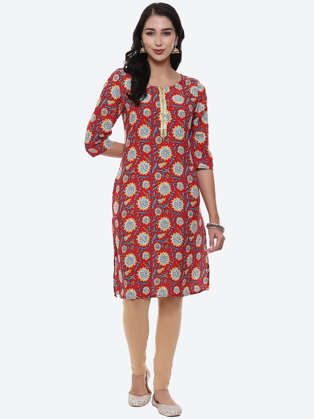 

2Bme Ethnic Motifs Printed Straight Regular Kurta, Pink