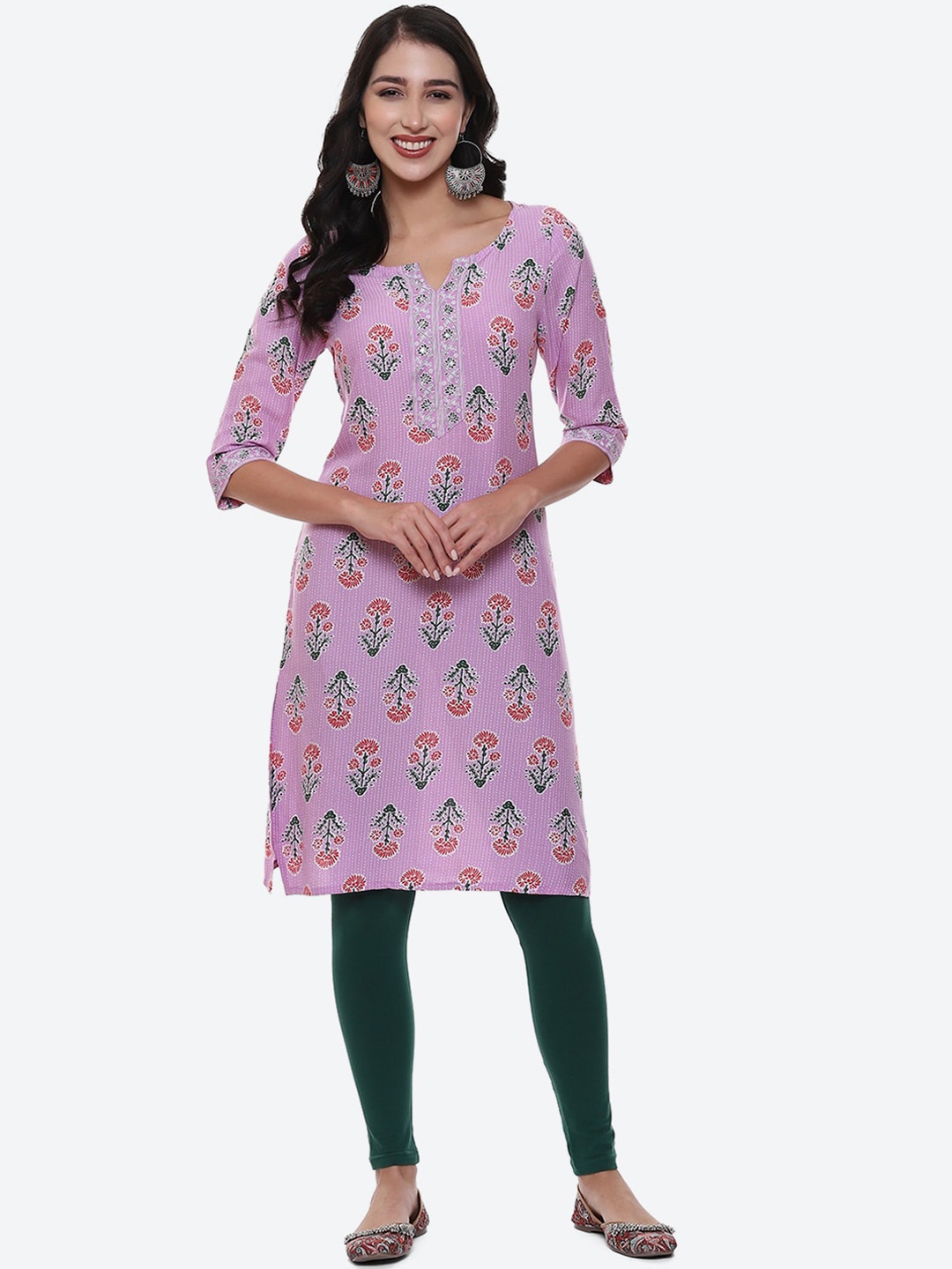 

2Bme Ethnic Motifs Printed Straight Sequinned Kurta, Lavender
