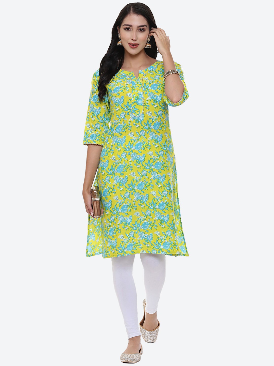 

2Bme Floral Printed Kurta, Yellow