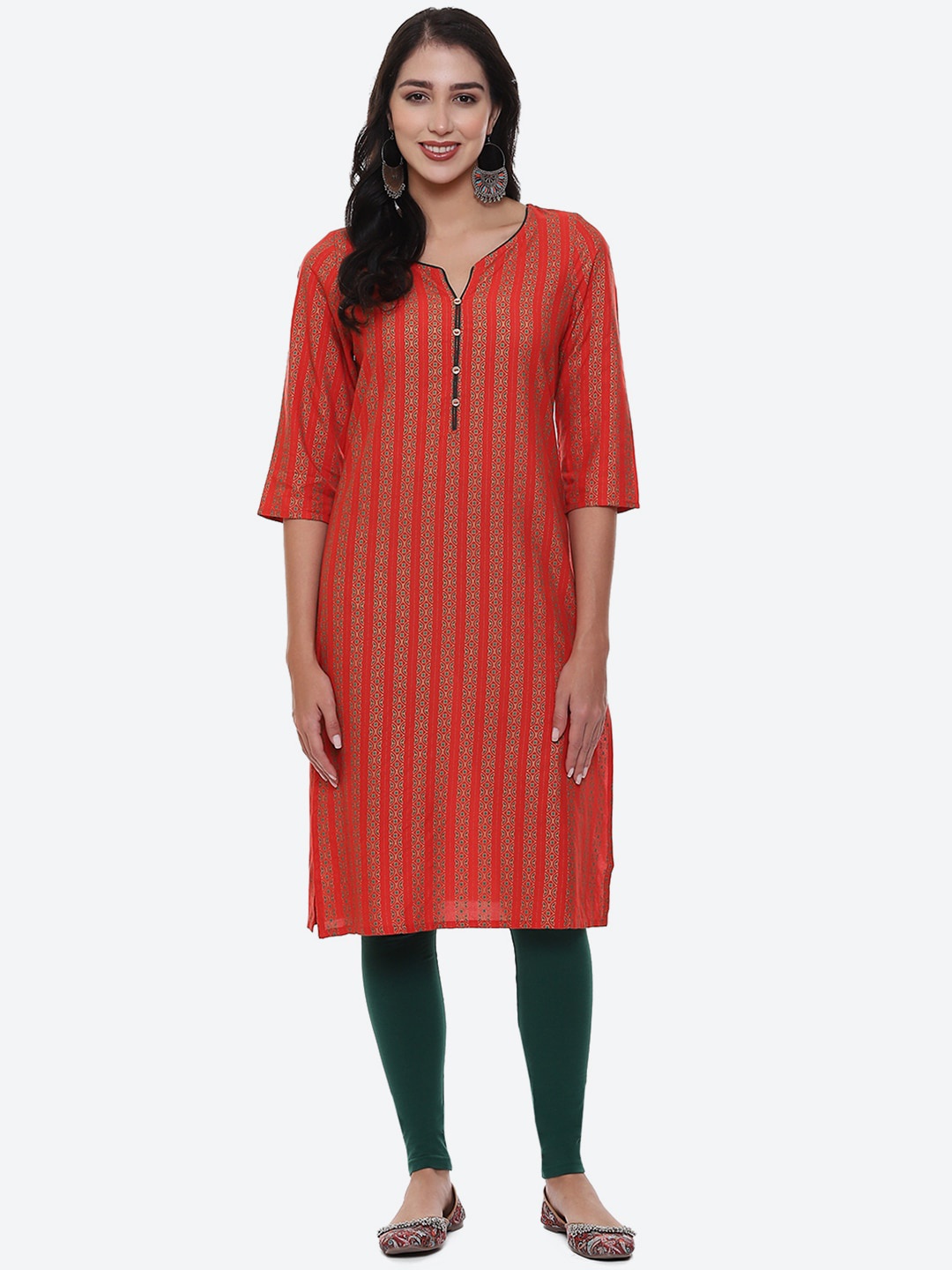 

2Bme Striped Round Neck Kurta, Red