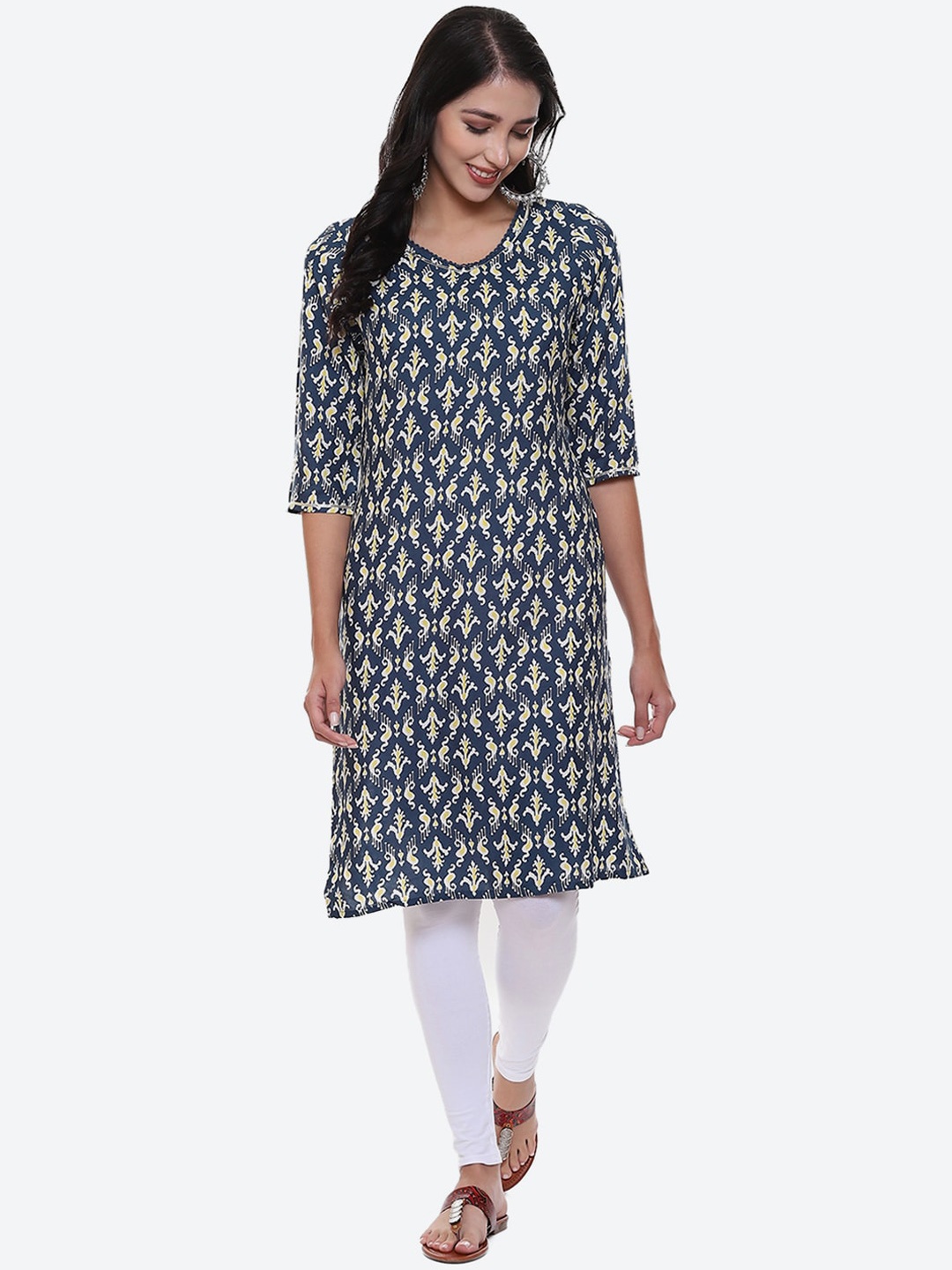 

2Bme Ethnic Motifs Printed Kurta, Teal