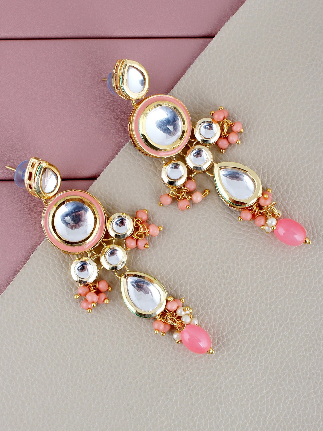 

LUCKY JEWELLERY Gold-Plated Kundan-Studded Contemporary Drop Earrings