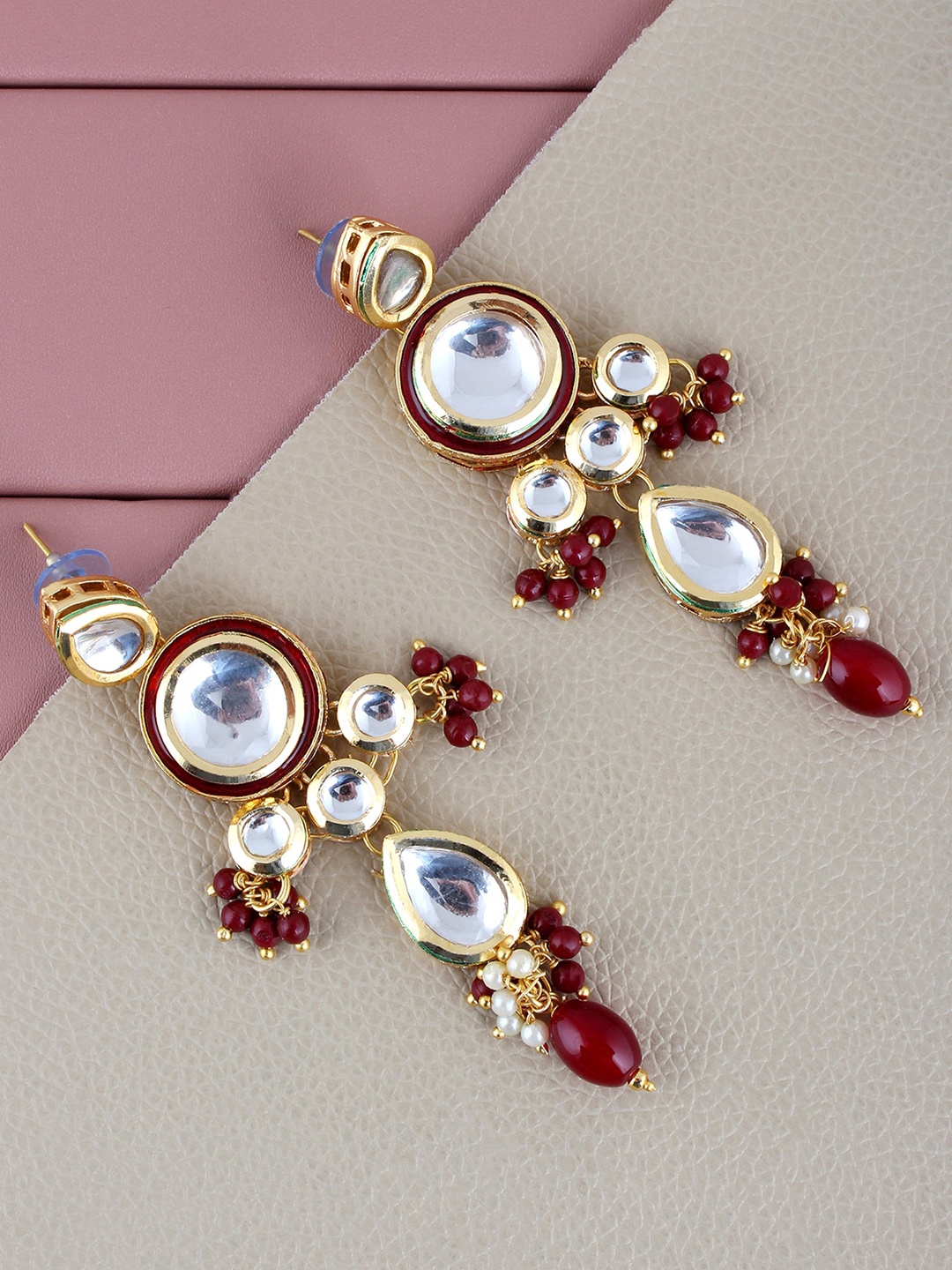 

LUCKY JEWELLERY Gold-Plated Kundan-Studded Contemporary Drop Earrings