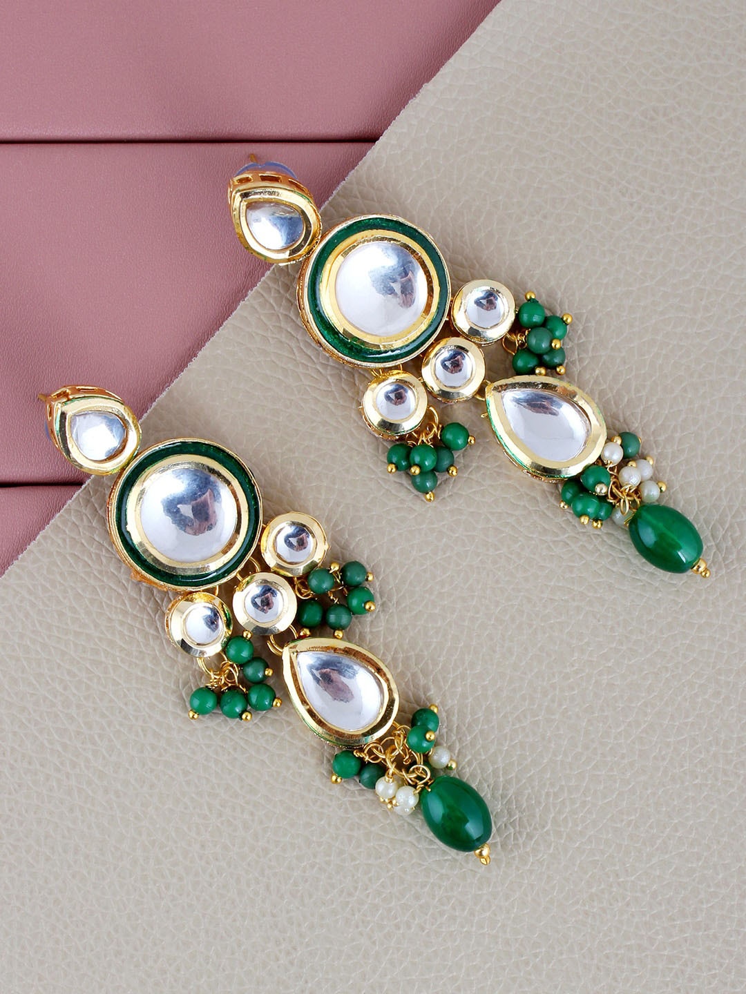 

LUCKY JEWELLERY Gold-Plated Kundan-Studded Contemporary Drop Earrings