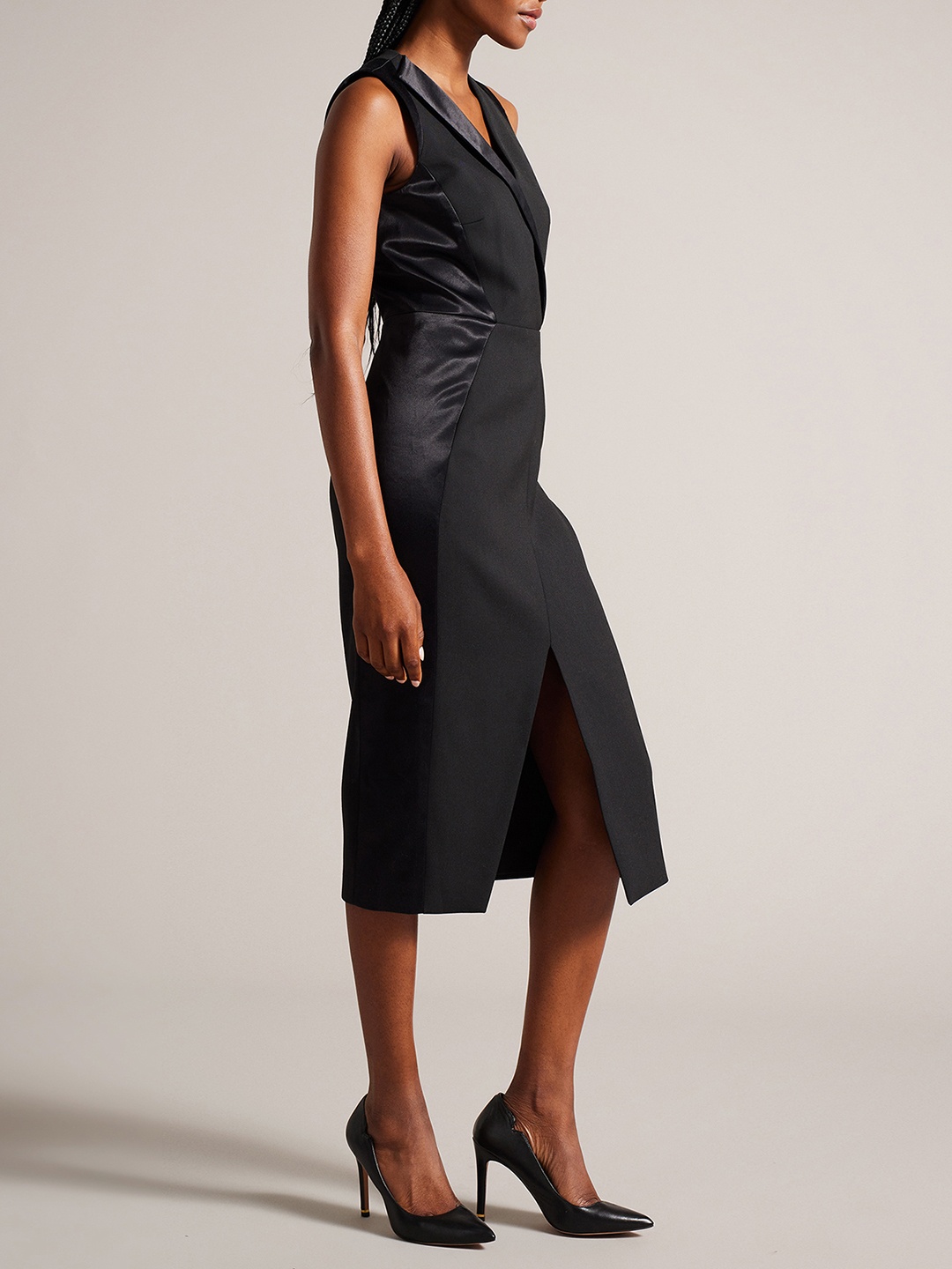 

Ted Baker V-Neck Satin Sheath Midi Dress, Black