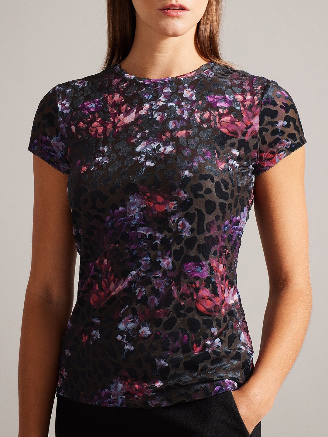 

Ted Baker Self Design Round Neck Fitted Top, Black