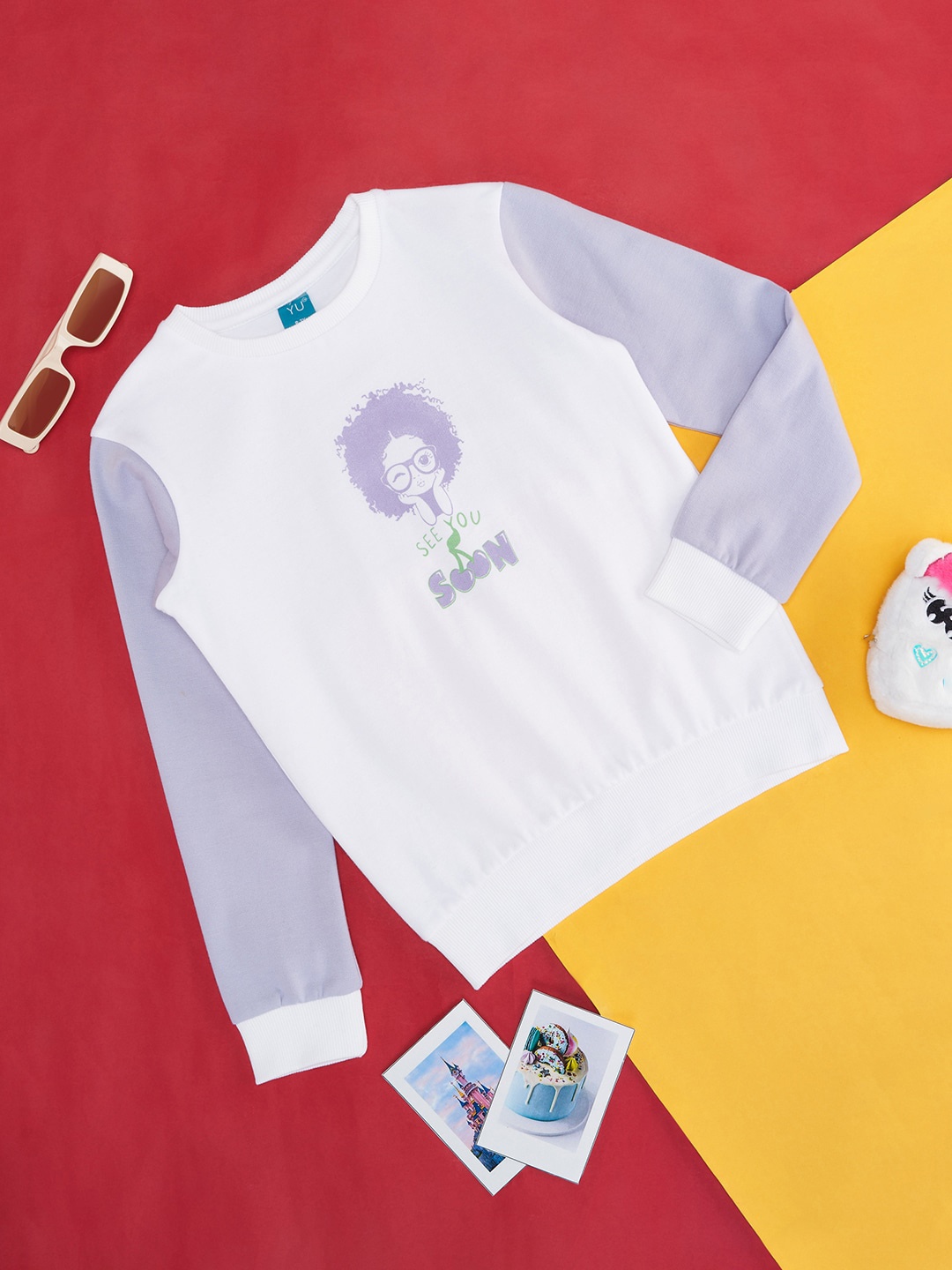 

YU by Pantaloons Girls Colourblocked Sweatshirt, Off white