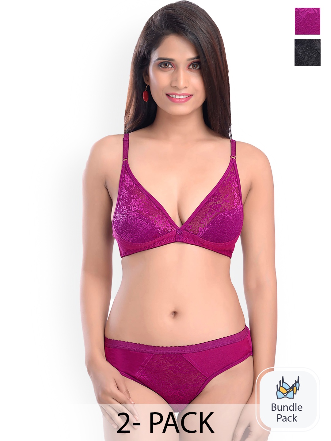 

PIBU Pack Of 2 Self-Designed Comfortable Cotton Lingerie Set, Pink