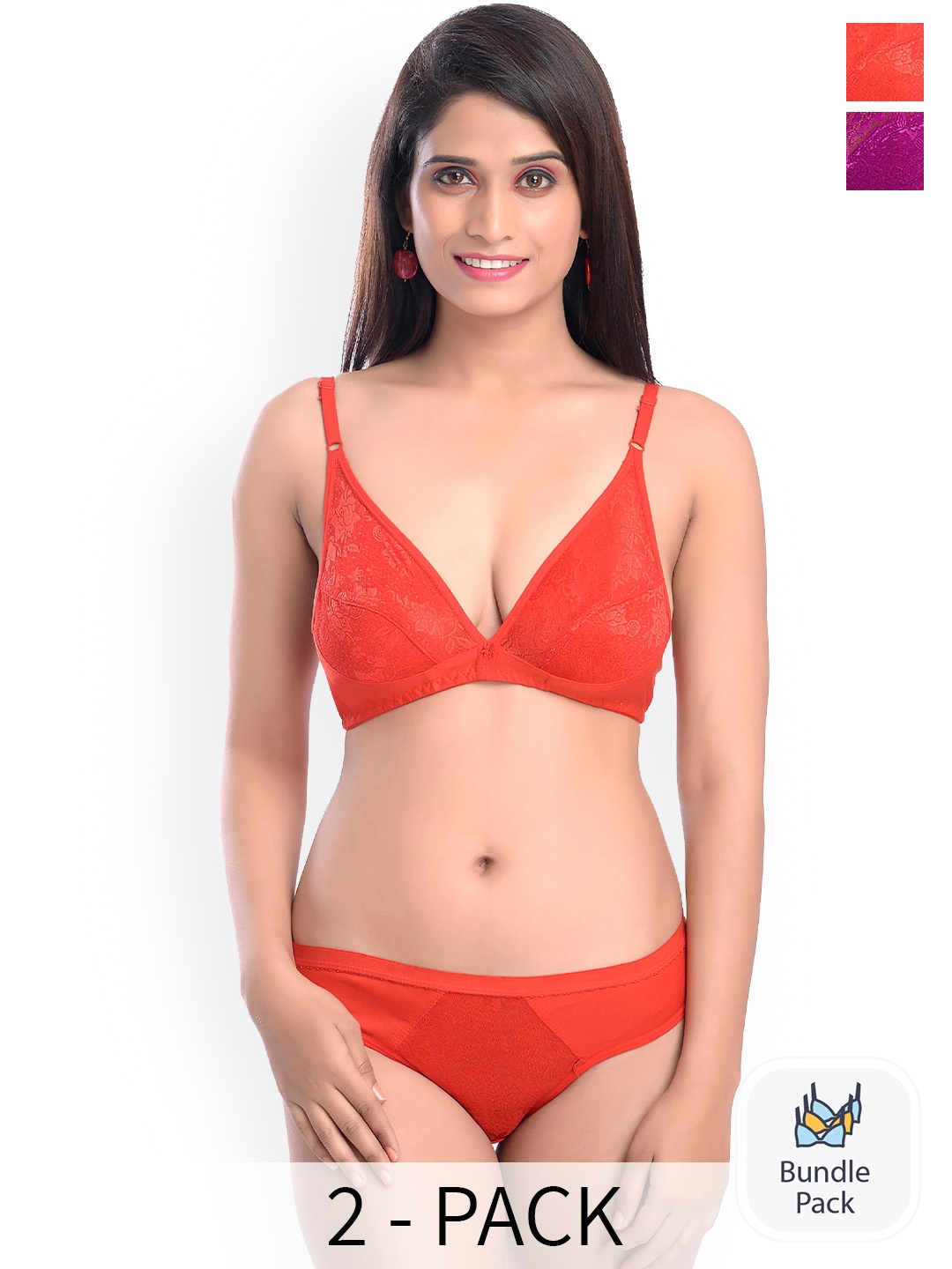 

PIBU Pack of 2 Self-designed Lingerie Set, Red