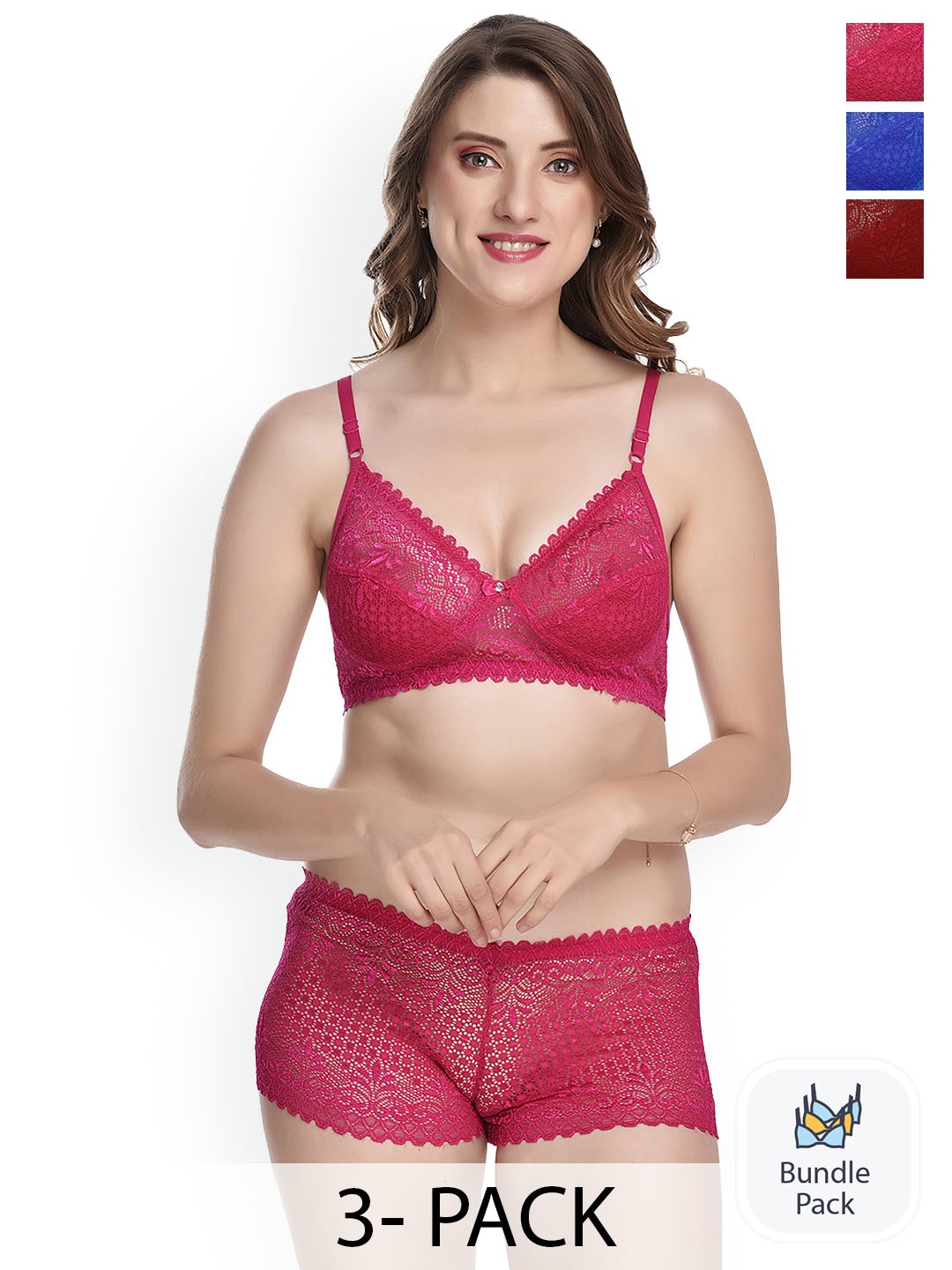 

PIBU Pack of 3 Self-designed Cotton Lingerie Set, Pink