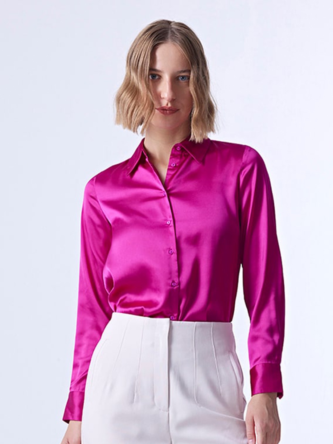 

COVER STORY Fuschia Spread Collar Long Sleeve Regular Fit Casual Shirt, Fuchsia