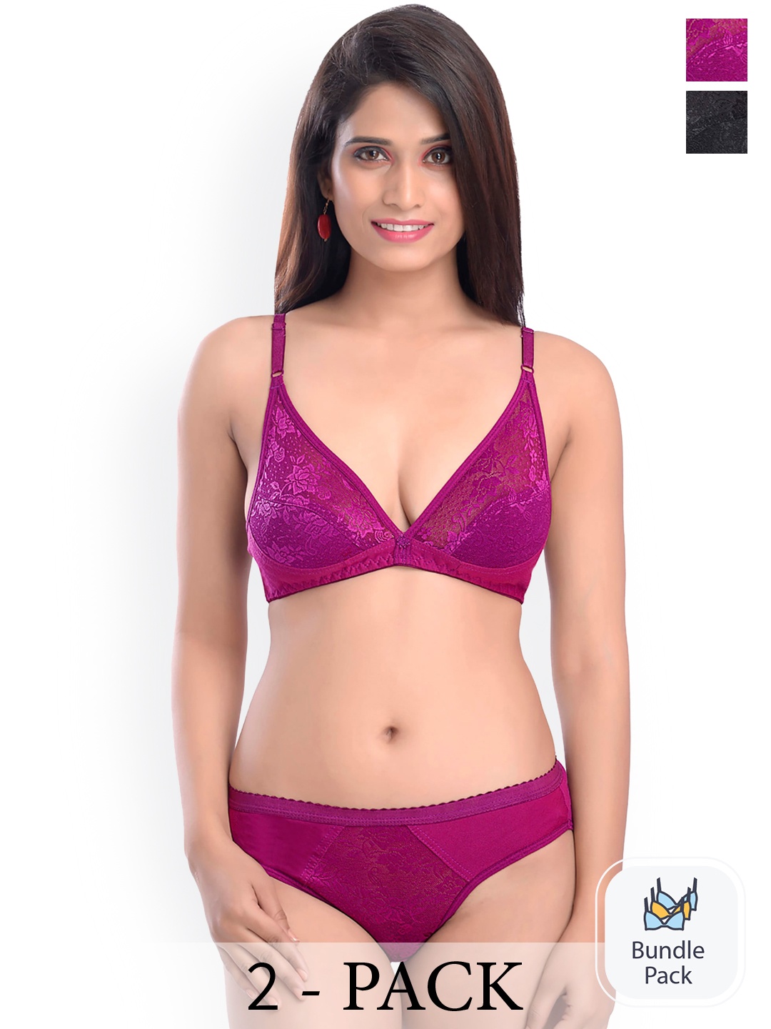 

Aamarsh Pack of 2 Self-Design Cotton Lingerie Set AE_Safal set_Pink,Black_30
