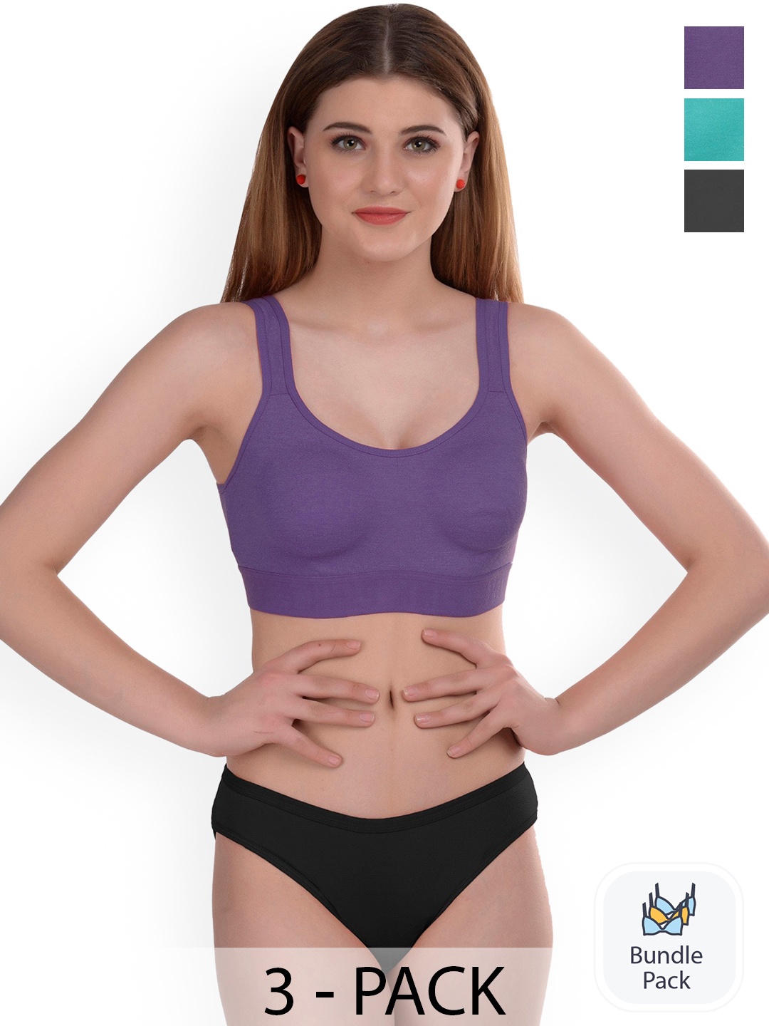 

Aamarsh Pack of 3 Cotton Lingerie Set, Purple