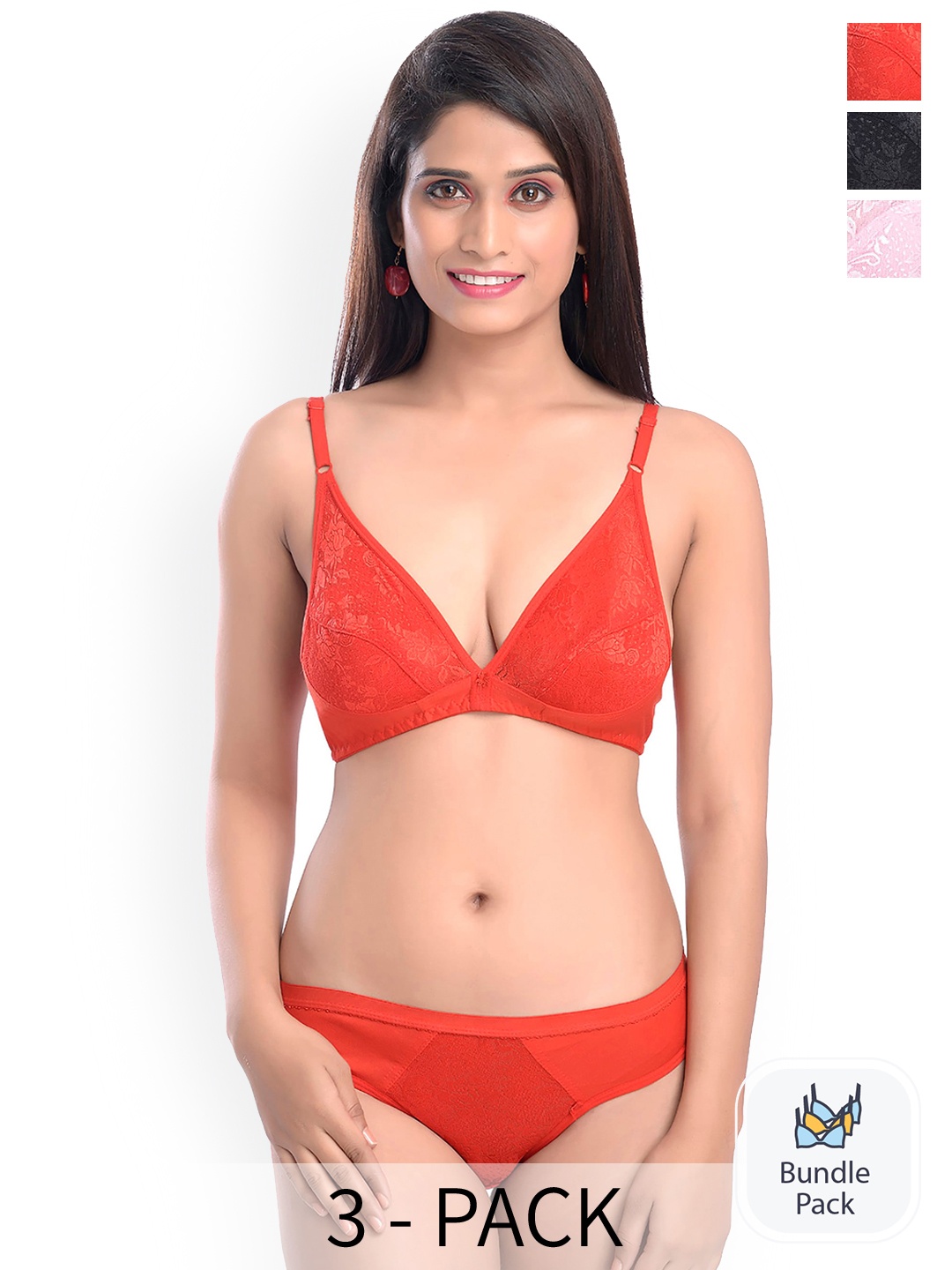 

Aamarsh Pack Of 3 Self-Designed Cotton Lingerie Set AE_Safal set_Black,Red,Navy-Pink_30