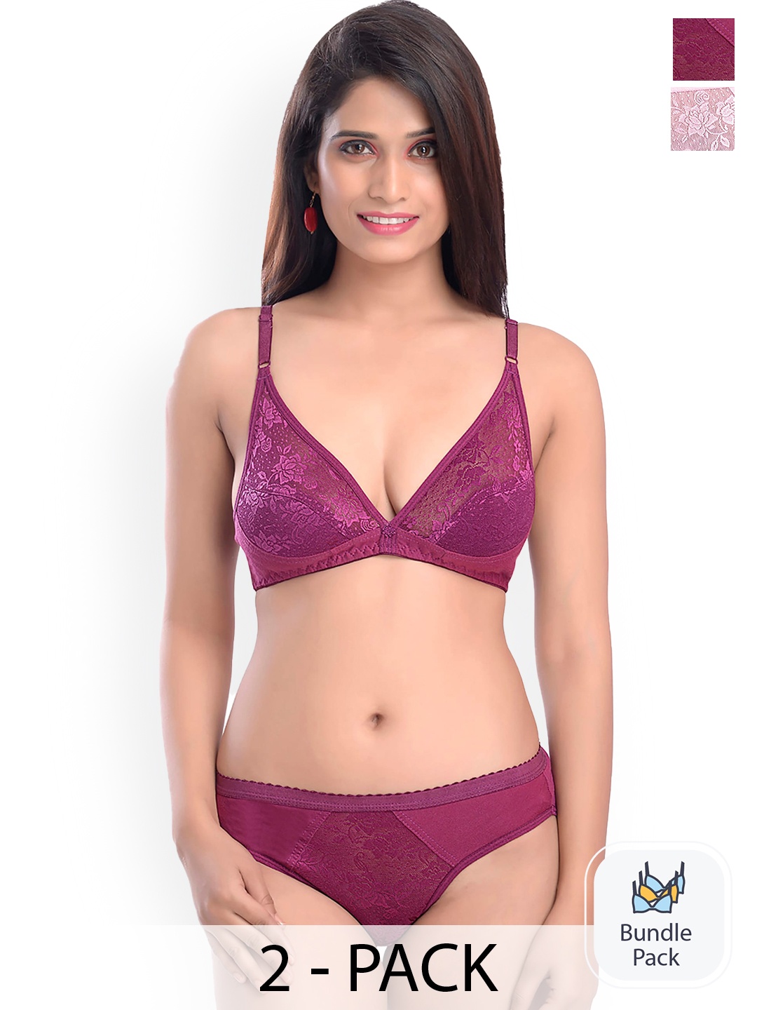 

Aamarsh Pack Of 2 Self-designed Cotton Lingerie Set AE_Safal set_Maroon,Navy-Pink_30