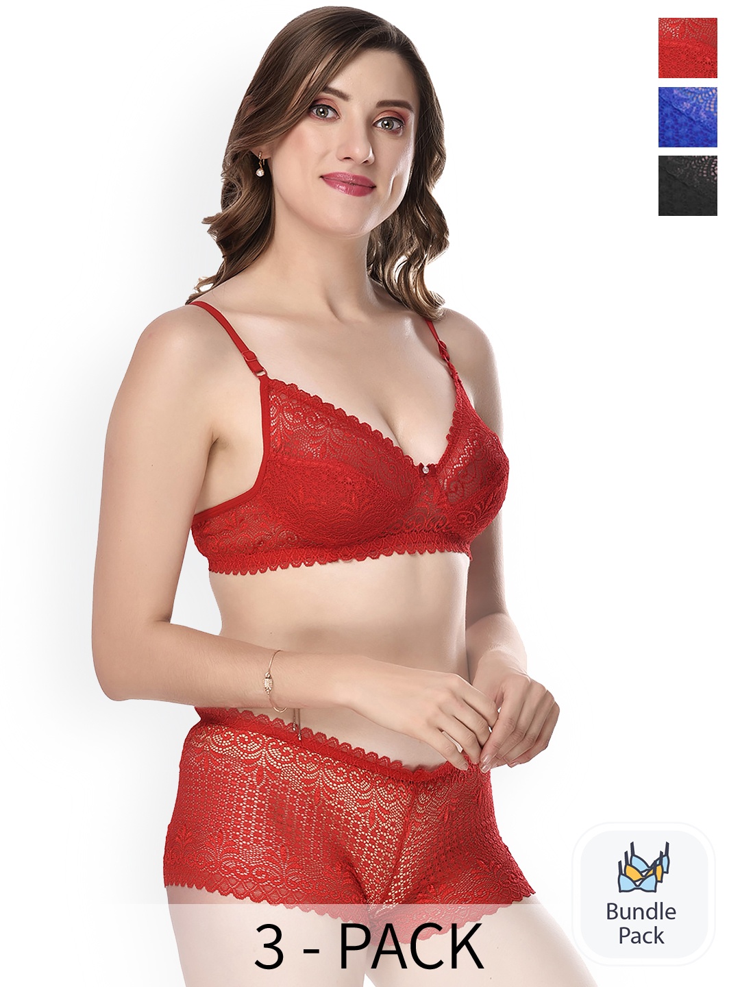 

Aamarsh Pack of 3 Self-designed Cotton Lingerie Set AE_Net set_Red,Blue,Black_30