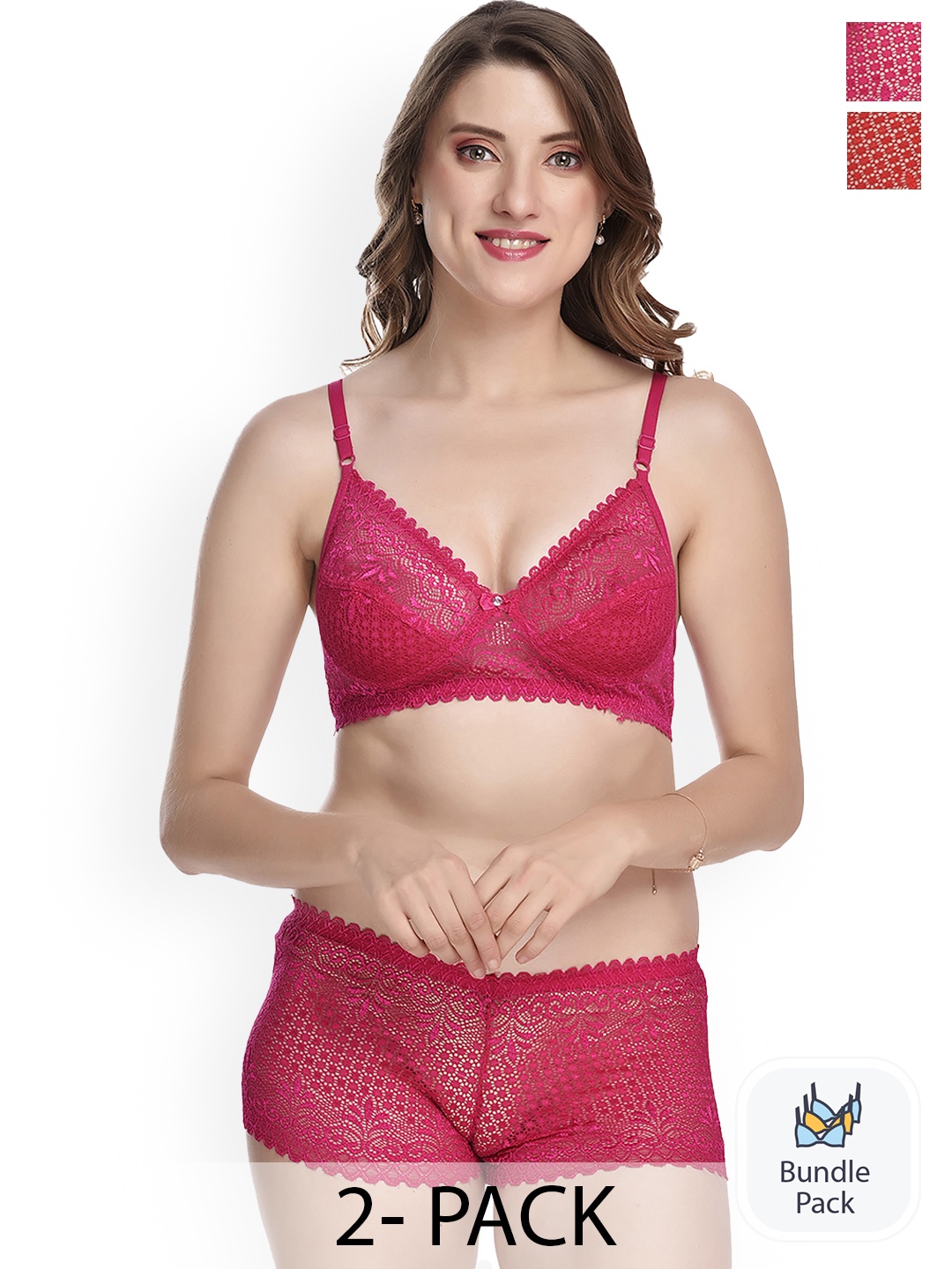

Aamarsh Pack of 2 Self-designed Cotton Lingerie Set AE_Net set_Red,Pink_30