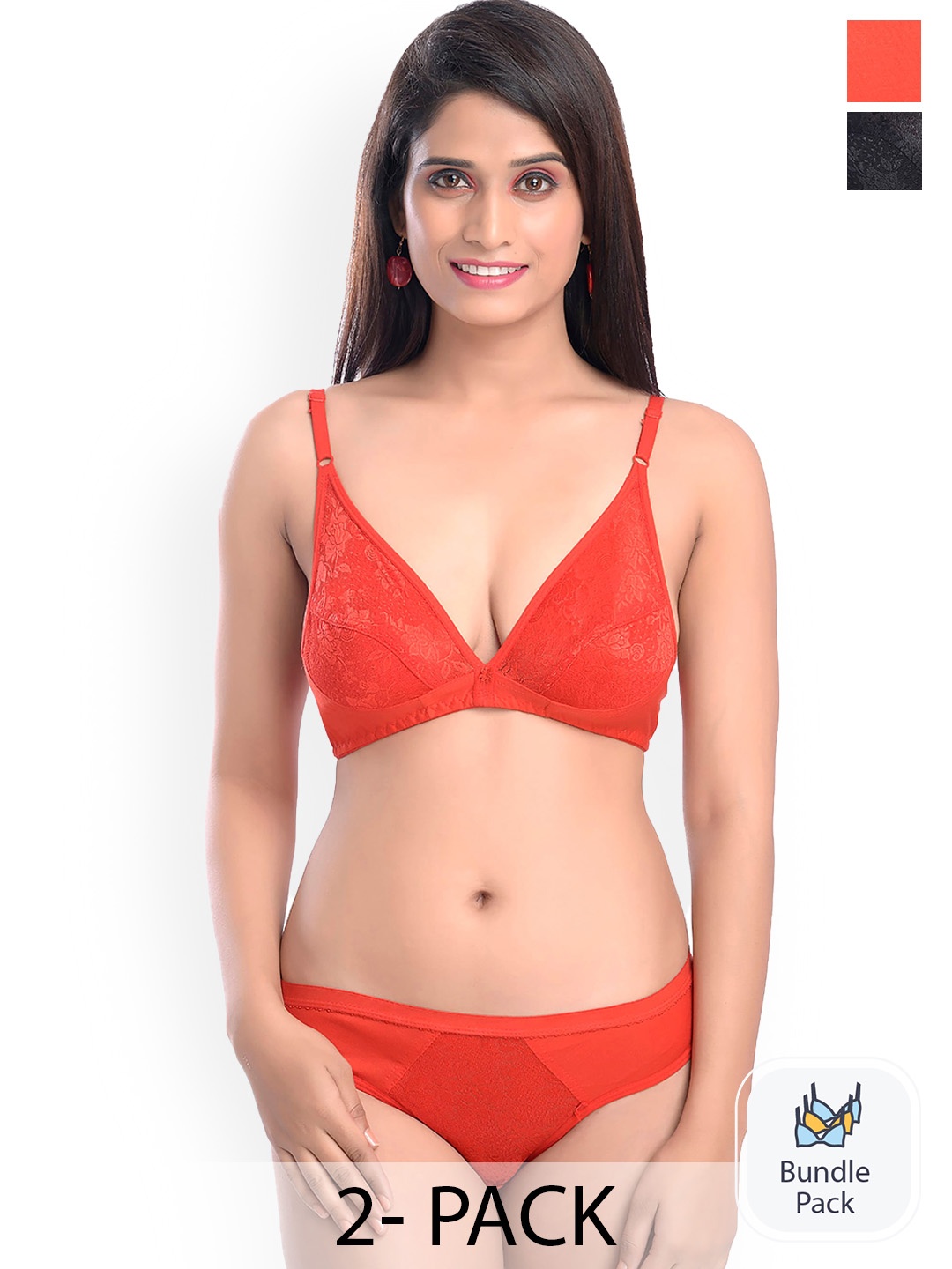 

AROUSY Pack of 2 Self-Design Laced Lingerie Set s, Red