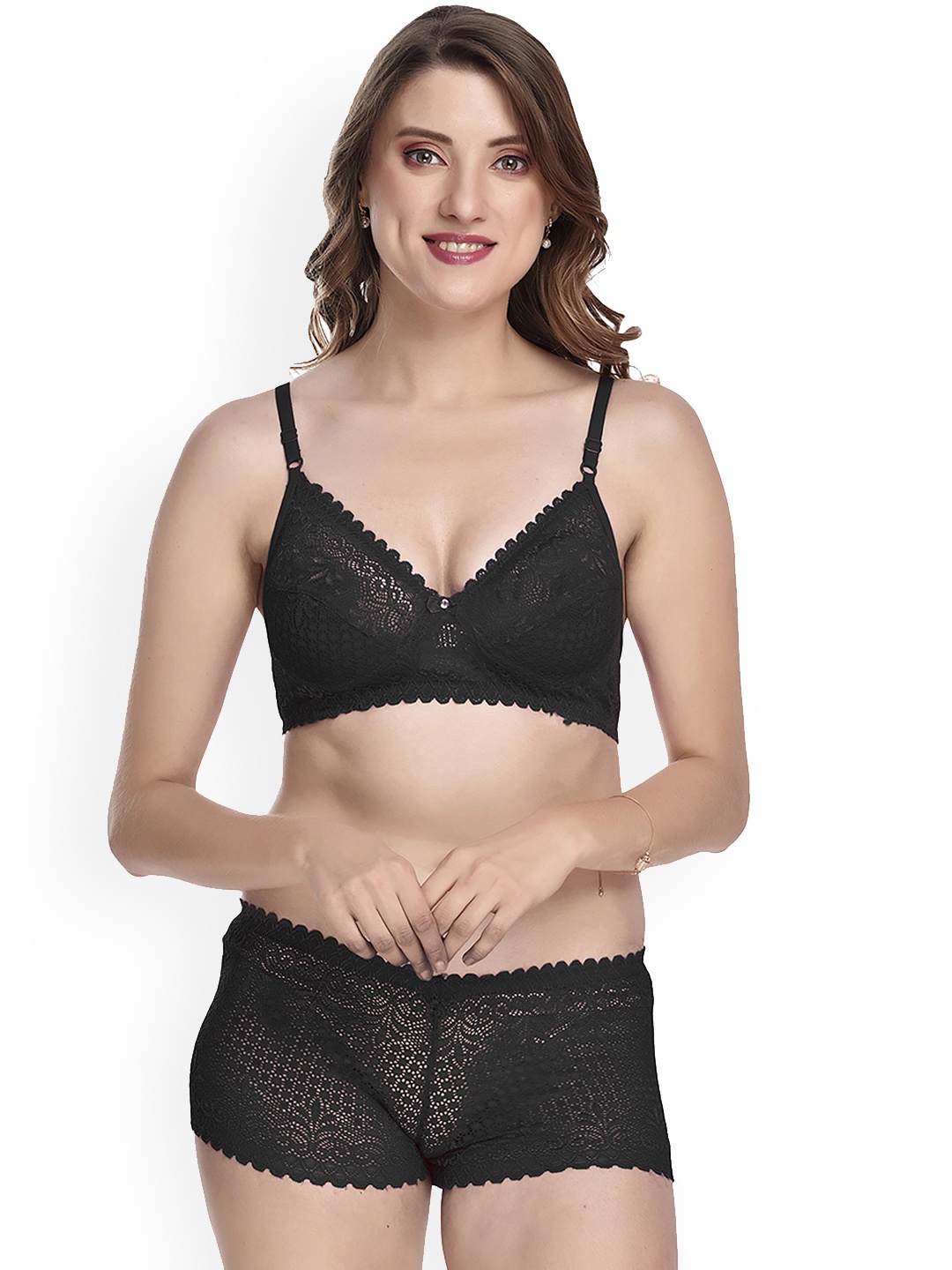 

AROUSY Self-Designed Laced Lingerie Set, Black