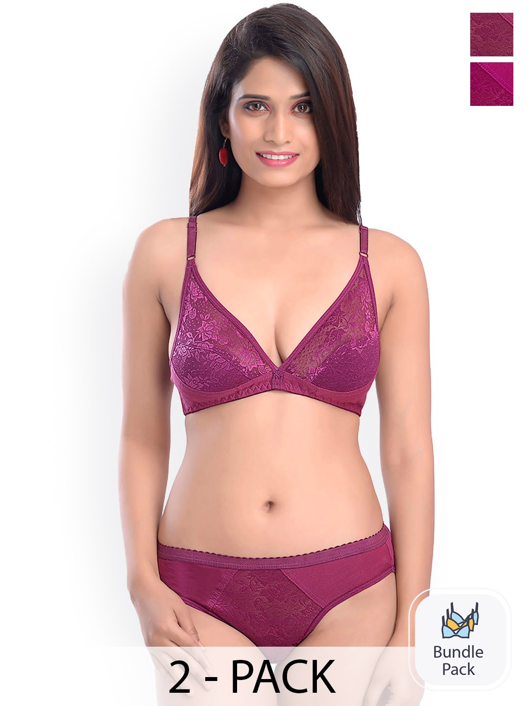 

AROUSY Pack of 2 Self-Designed Laced Lingerie Set, Purple