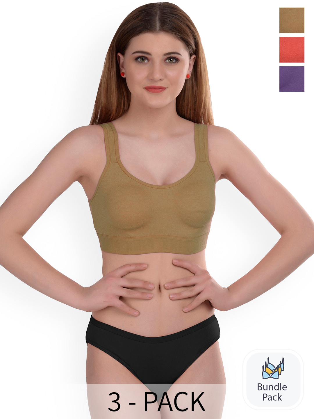 

AROUSY Pack of 3 Lingerie Set, Brown