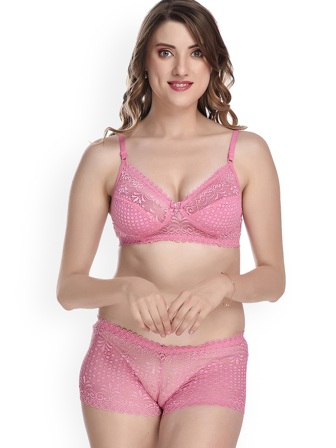 

AROUSY Self-Designed Laced Lingerie Set, Pink