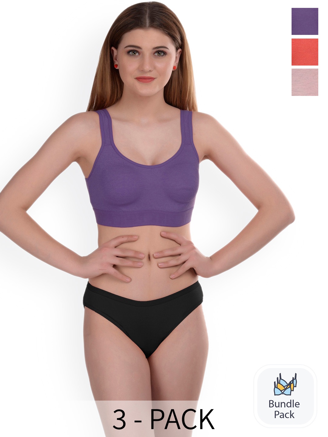 AROUSY Pack of 3 Lingerie Set-Q_Gayla set_Orange,Purple,Navy Brown_30