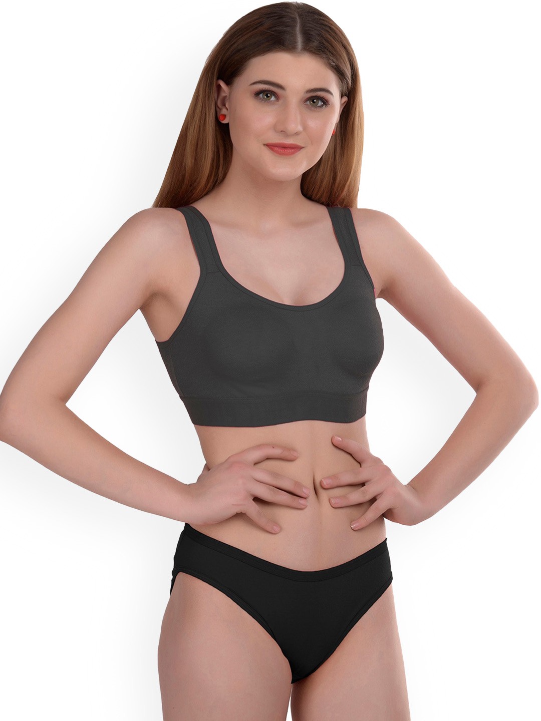 

AROUSY Non Padded Mid-Rise Cotton Lingerie Set, Black