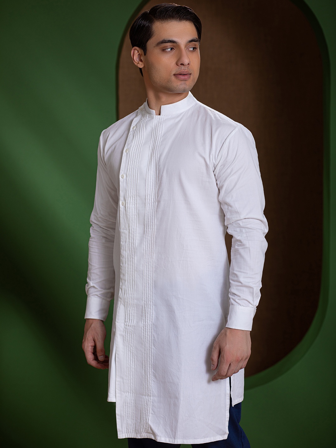 Earthpiece Organic Cotton Mandarin Collar Kurta, White