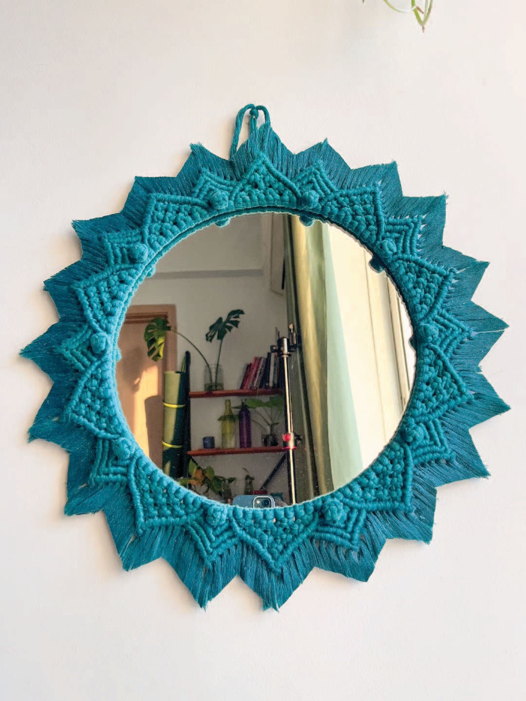 

Story of Knots Teal Blue & Pink 3 Pieces Berry Knot Macrame Wall Mirrors, Off white