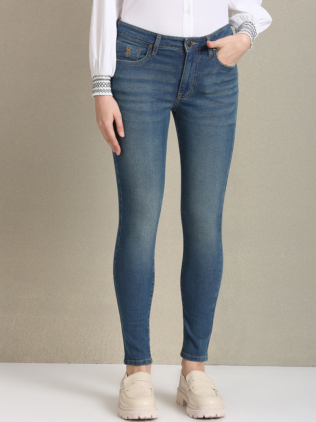

U.S. Polo Assn. Women Super Skinny Fit Clean Look Light Fade Stretchable Jeans, Blue