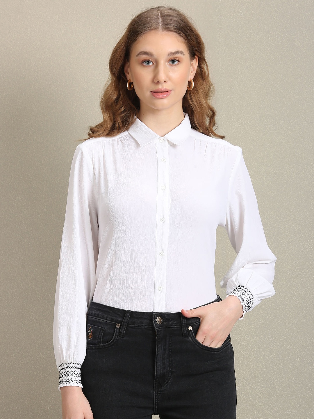 

U.S. Polo Assn. Women Comfort Opaque Casual Shirt, White
