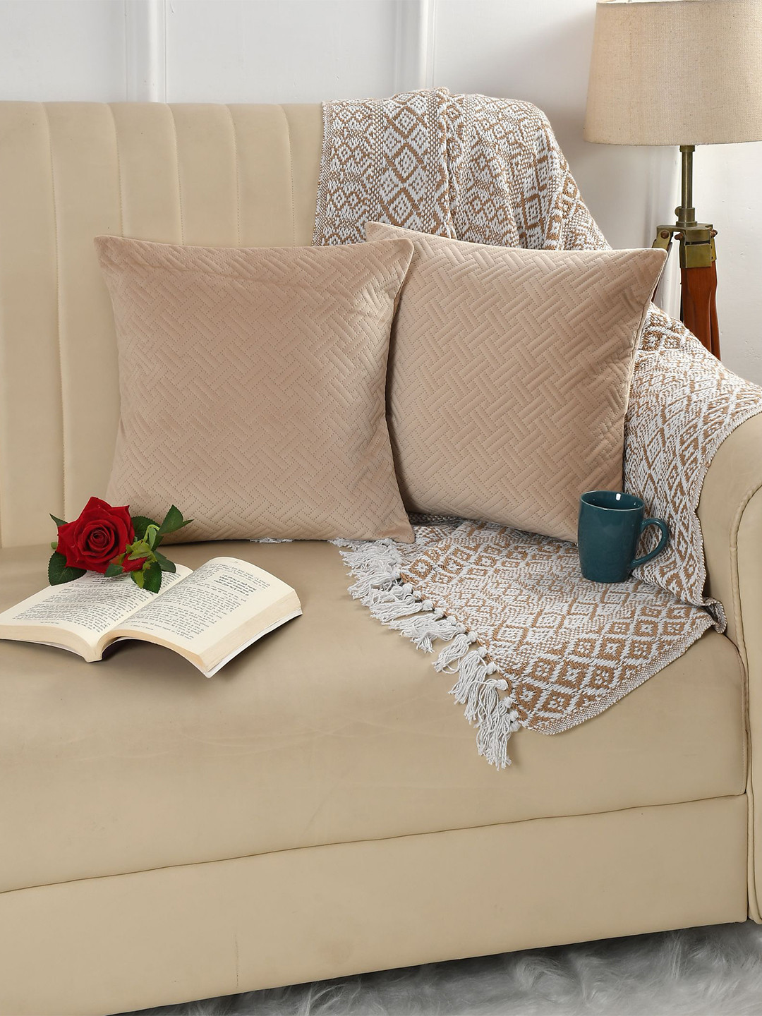 

Florida Brown 2 Pieces Geometric Velvet Square Cushion Covers