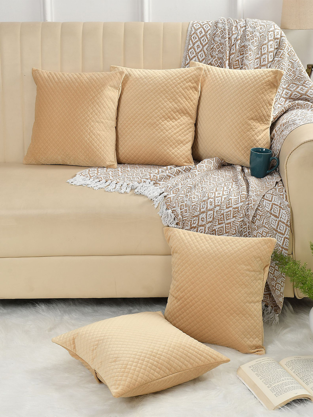 

Florida Beige Quilted Velvet Square Cushion Cover