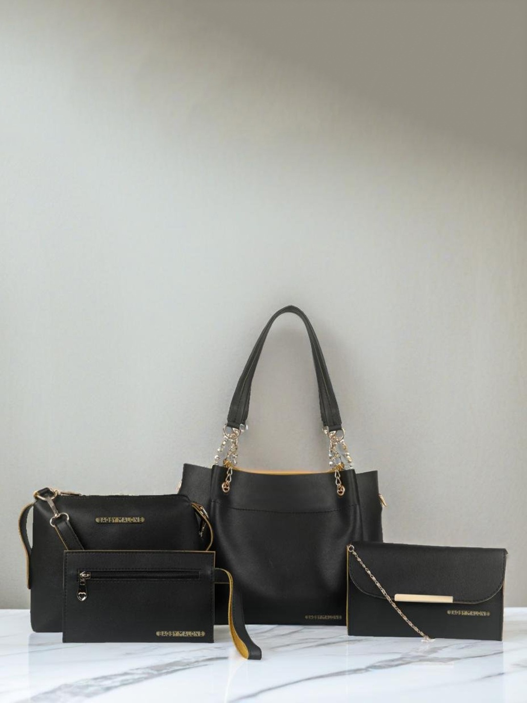 

Bagsy Malone Set Of 4 Vegan Leather Structured Shoulder Bag, Black