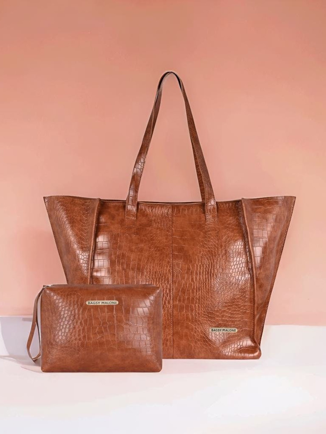 

Bagsy Malone Textured Oversized Leather Shopper Tote Bag With Pouch, Maroon