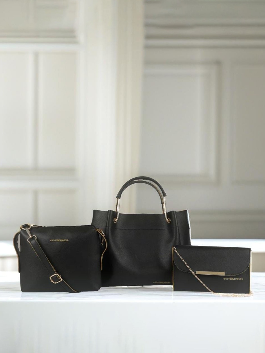 

Bagsy Malone Set of 3 PU Structured Handheld Bag with Tasselled, Black