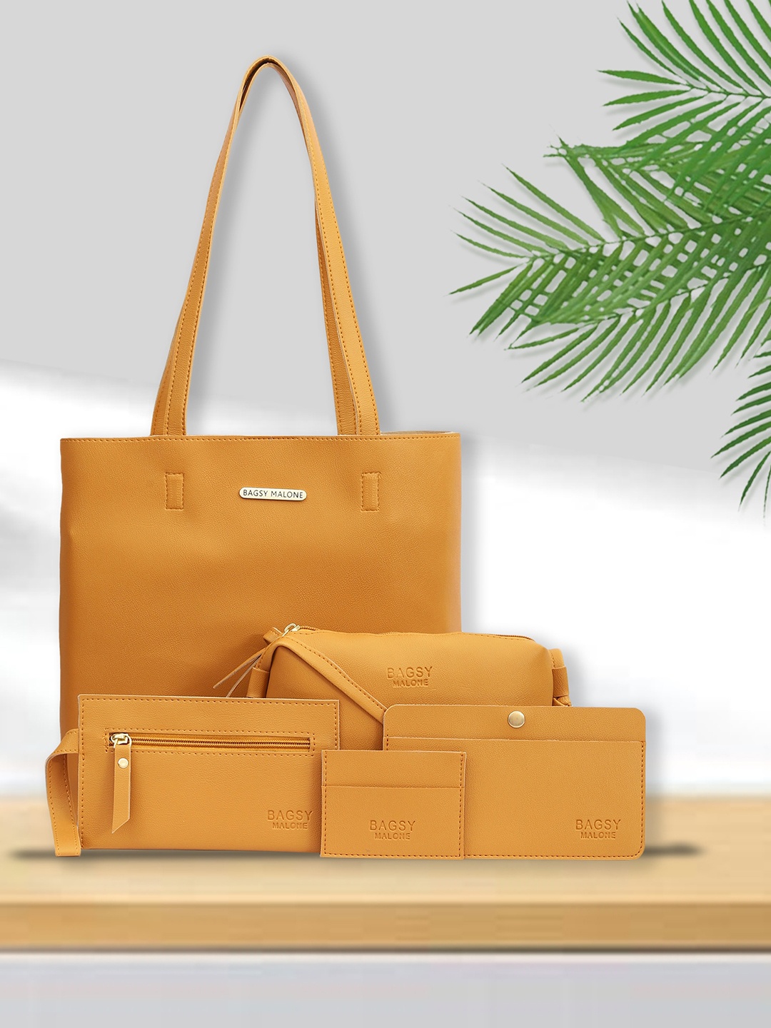 

Bagsy Malone Set Of 5 Leather Oversized Water Resistant Structured Tote Bag, Tan