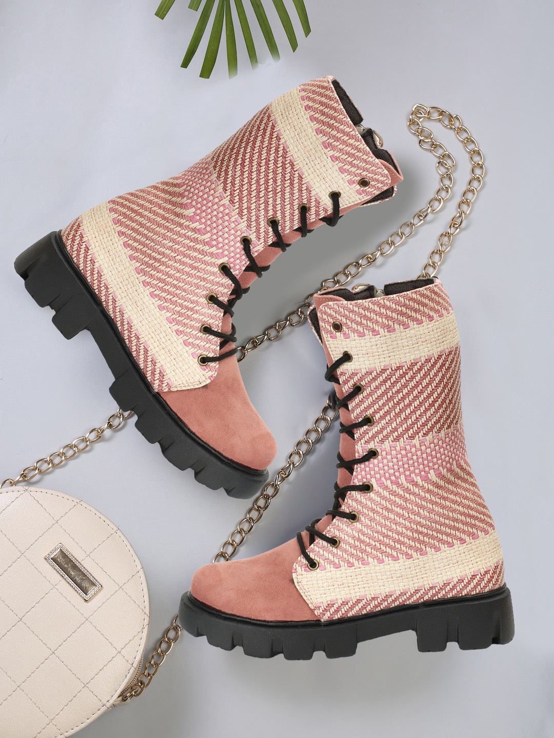 

FASHIMO Women Printed High-Top Chunky Boots, Pink