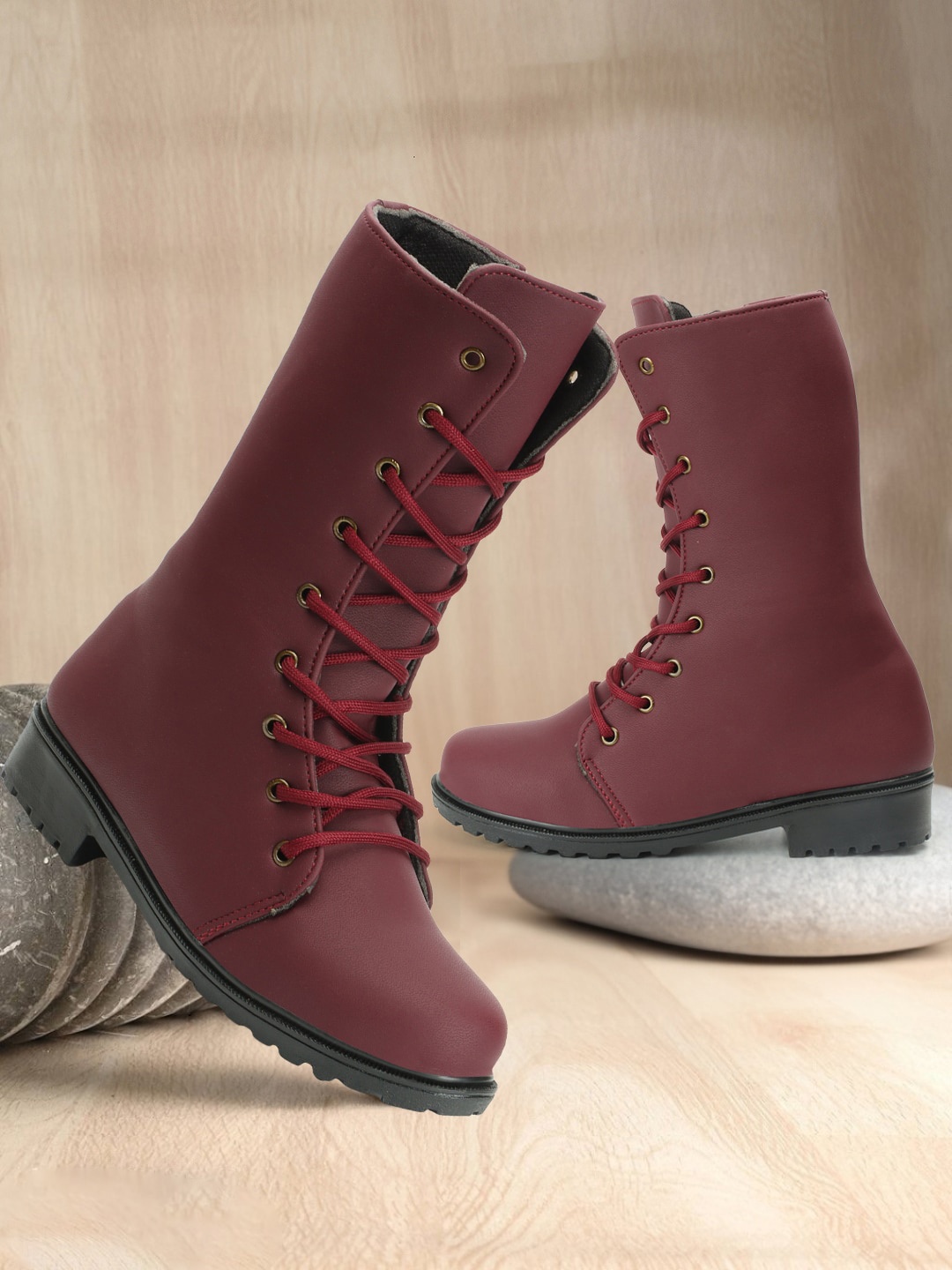 

FASHIMO Women Heeled High-Top Regular Boots, Maroon