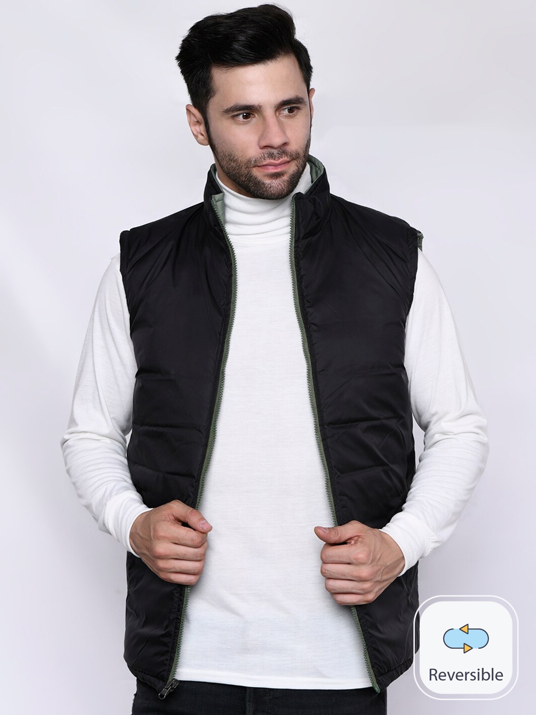 

CL SPORT Mock Collar Reversible Sleeveless Puffer Jacket, Green