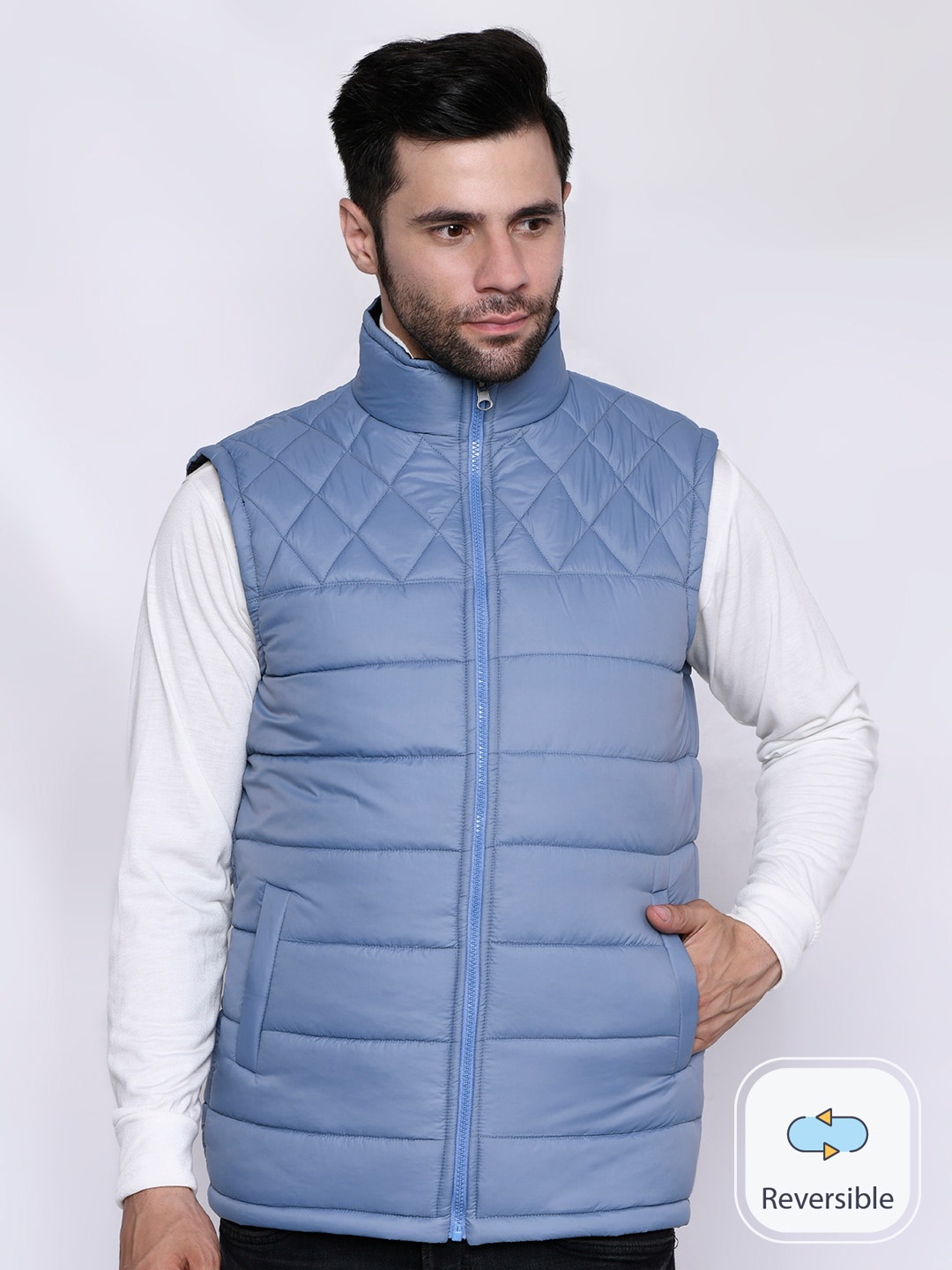 

CL SPORT Mock Collar Reversible Sleeveless Puffer Jacket, Blue